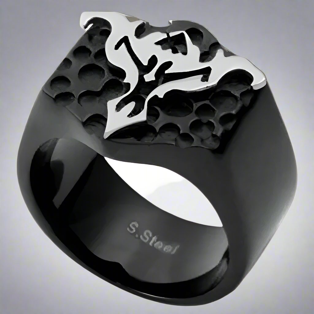 Stainless Steel Ring with Tribal Design with Black PVD