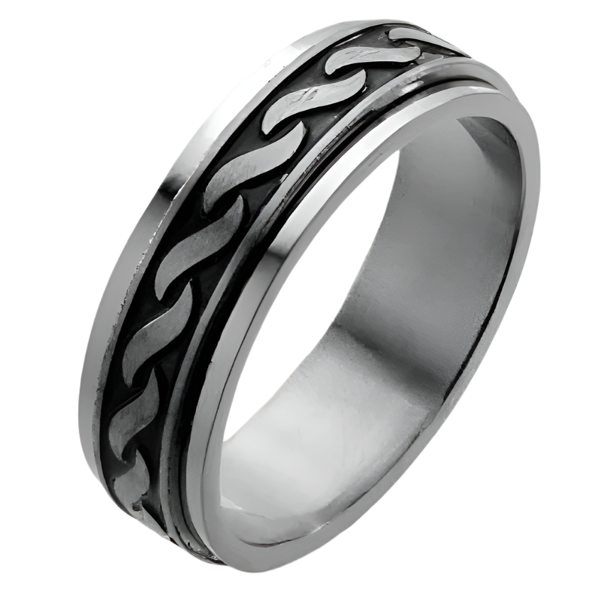 Stainless Steel Spinner Ring with Rope Pattern Design