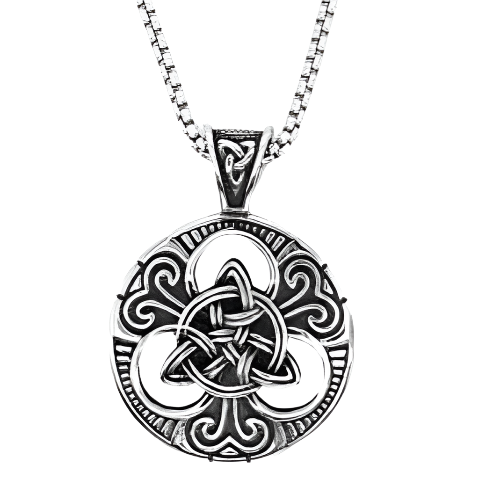 Stainless Steel Round Medalion With Celtic Design Pendant With  a Chain 24”