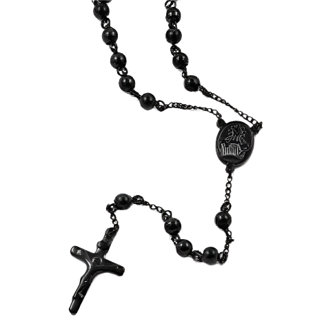 Stainless Steel with Black Plating Christian Bead Rosary with Crucifix Cross