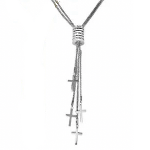 Stainless Steel Lariat Long Necklace With Dangling Crosses