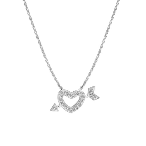 Sterling Silver Mini CZ Heart and Arrow Adjustable Necklace