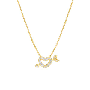 Sterling Silver Mini CZ Heart and Arrow Adjustable Necklace