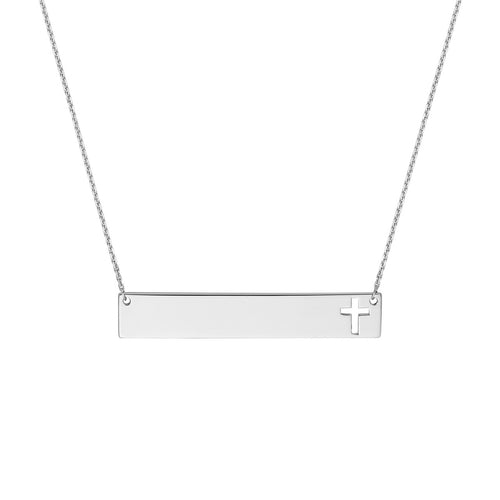 Sterling Silver Bar Necklace with Cross