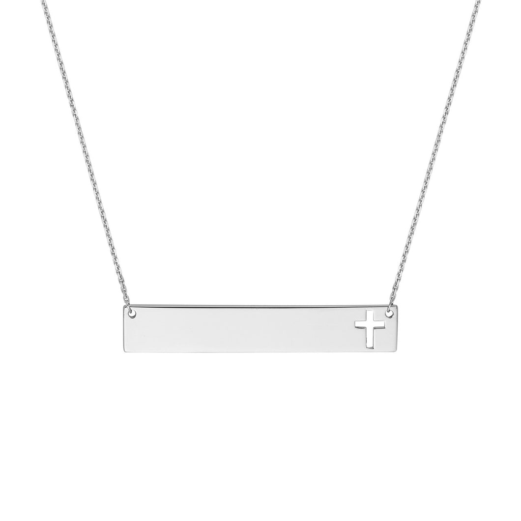 Sterling Silver Bar Necklace with Cross