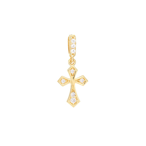 Pointed Edge Mini CZ Cross 14kt Gold Pendant Charm