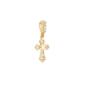 Pointed Edge Mini CZ Cross 14kt Gold Pendant Charm