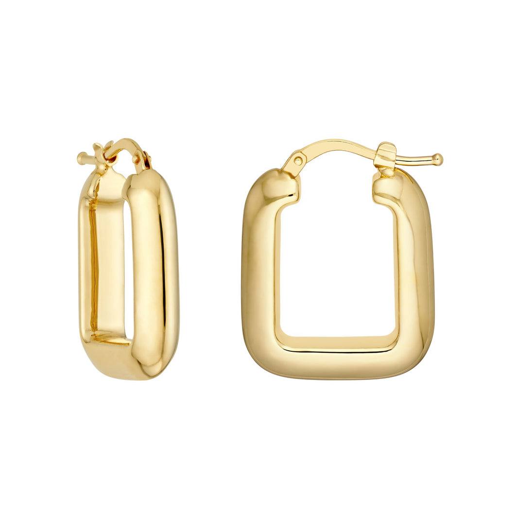 Puffy Square Shape 14kt Gold Hoop Earrings