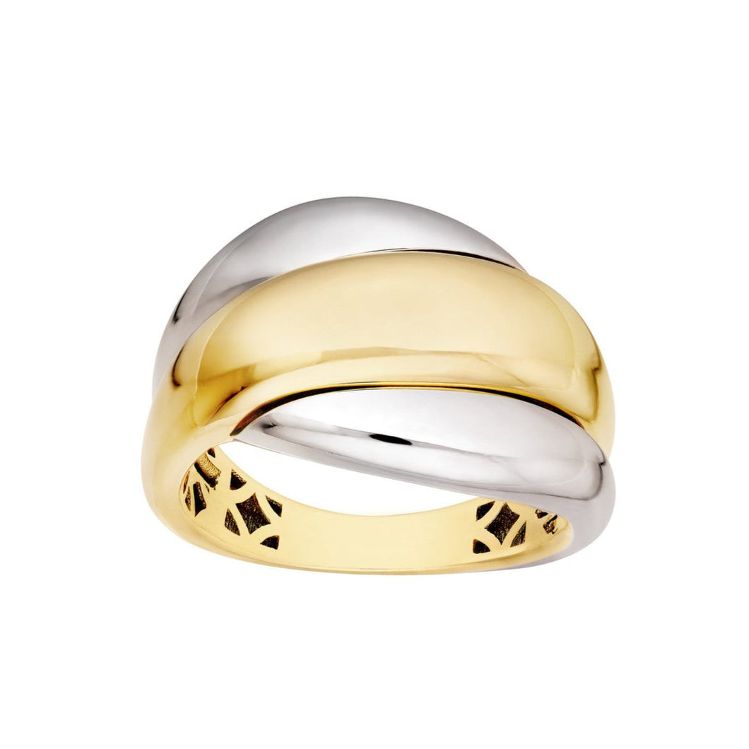 Bold Fashion Two Tone Polished Rolling Twist 14kt Gold Ring