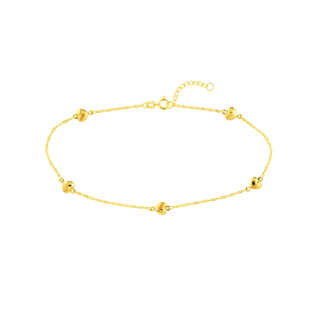 Hearts on Piatto 14kt Gold Chain Anklet