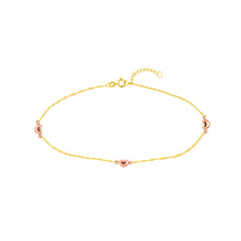 Load image into Gallery viewer, Two-Tone Rose Heart Trio 14kt Gold Adjustable Anklet