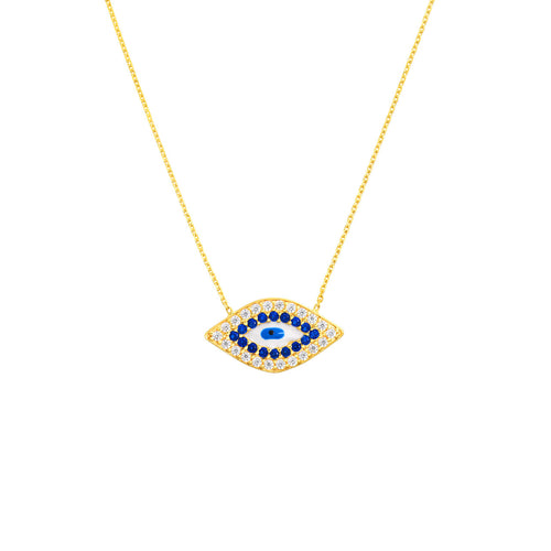 CZ-Lined Evil Eye 14kt Gold Necklace