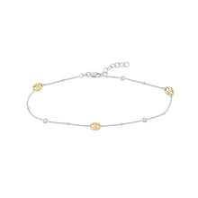 Load image into Gallery viewer, Adjustable Sterling Silver and Gold Plated Link with CZ Anklet 10&quot;