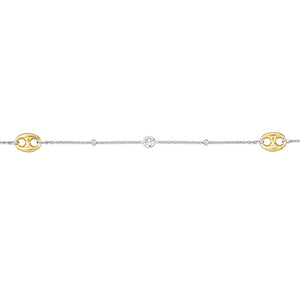 Adjustable Sterling Silver and Gold Plated Link with CZ Anklet 10"