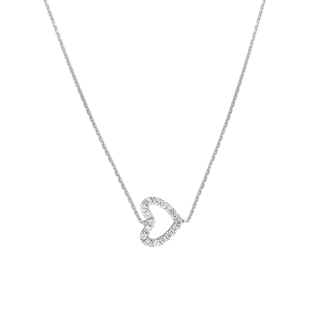 Sideways Mini CZ Heart Sterling Silver Necklace