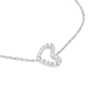 Sideways Mini CZ Heart Sterling Silver Necklace