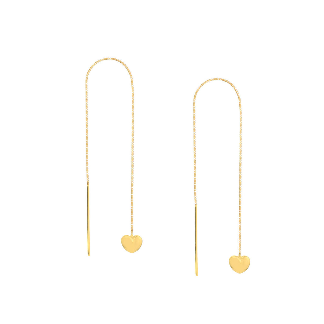 Puffy Heart Threader 14kt Gold Earrings