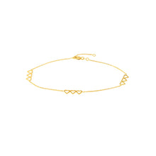 Load image into Gallery viewer, Open Heart Trio 14kt Gold Anklet