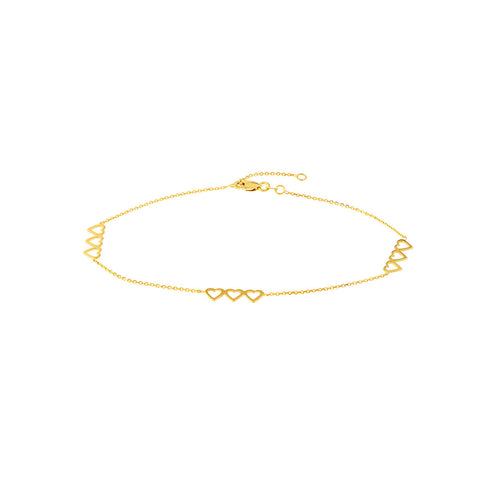 Open Heart Trio 14kt Gold Anklet