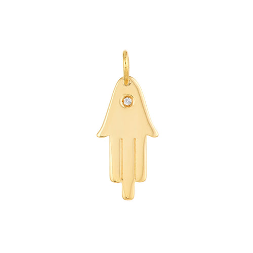 Hamsa Hand Pendant Charm with 1pt Diamond 14kt Gold