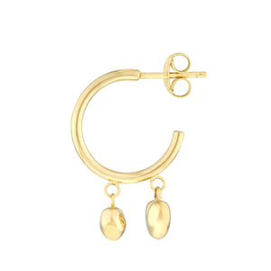 Hoop Earrings with Puffy Heart 14kt Gold Dangle Earrings