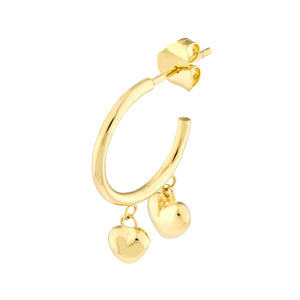 Hoop Earrings with Puffy Heart 14kt Gold Dangle Earrings