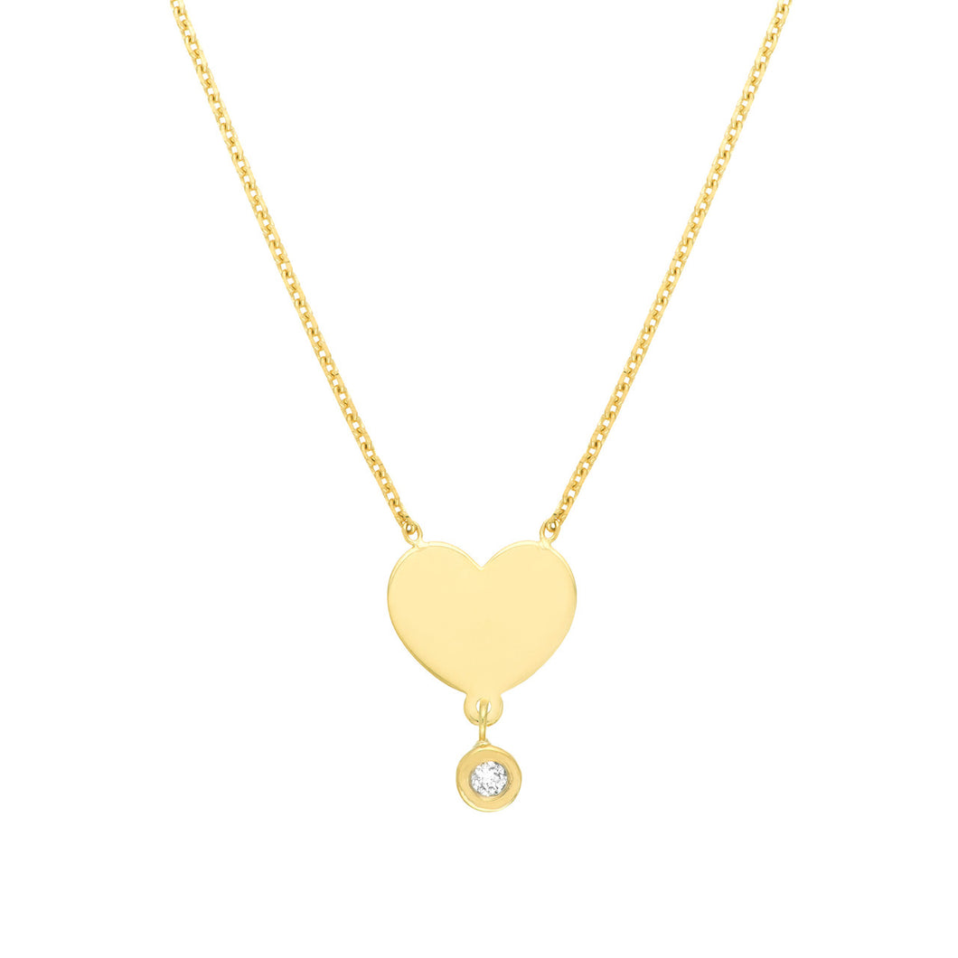 Diamond Drop Heart 14kt Gold Necklace