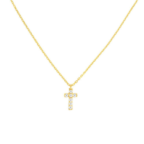 Mini Diamond Cross 14kt Gold Necklace