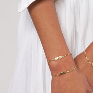 "Love" on Curb Chain 14kt Gold Bracelet