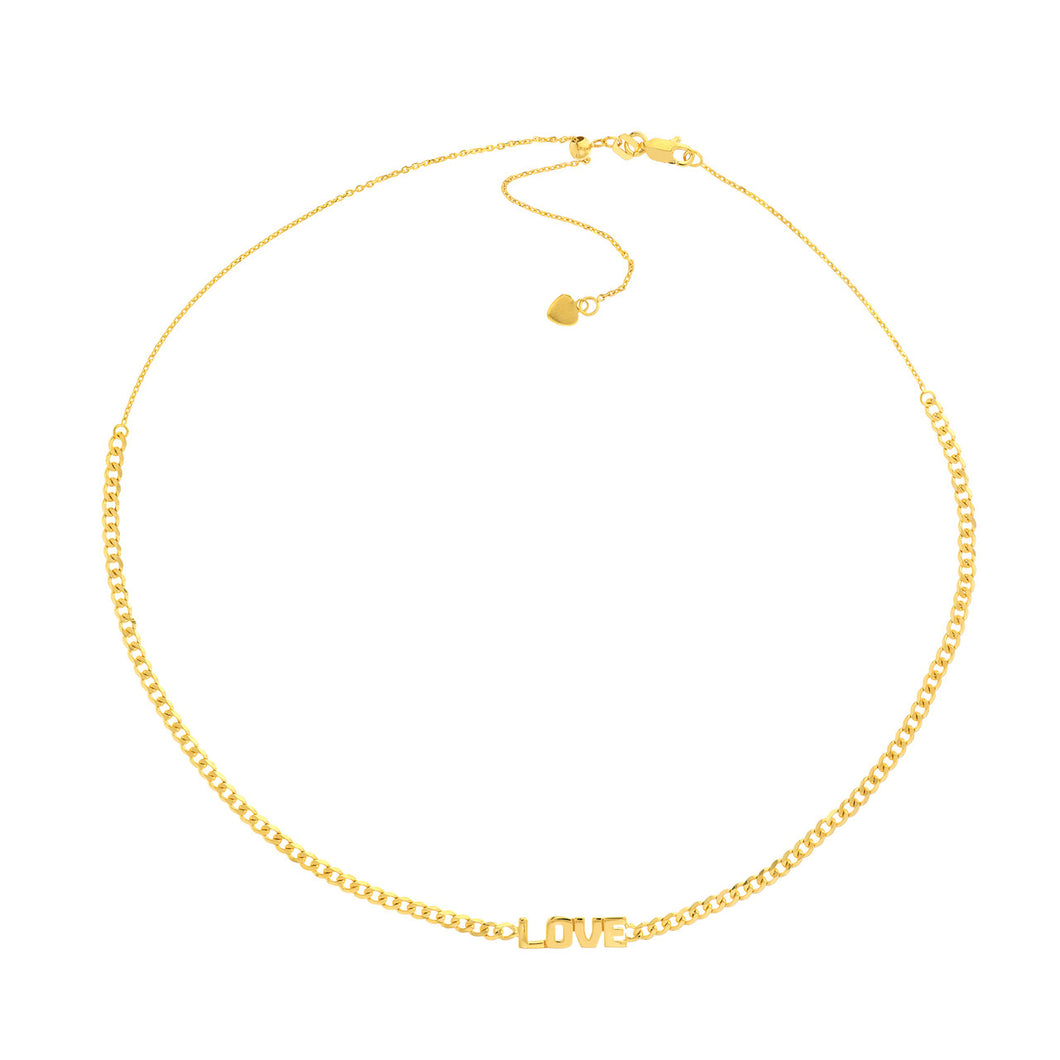 Love Plate on Curb Chain 14kt Gold Choker