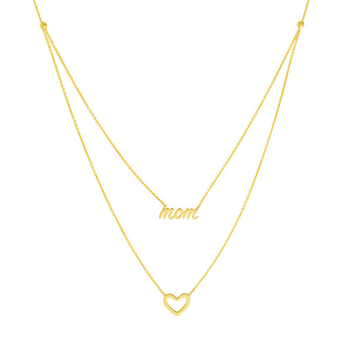 Mom and Heart Duet 14kt Gold Necklace