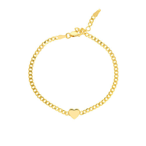 Heart on Curb Chain Adjustable 14kt Gold Bracelet