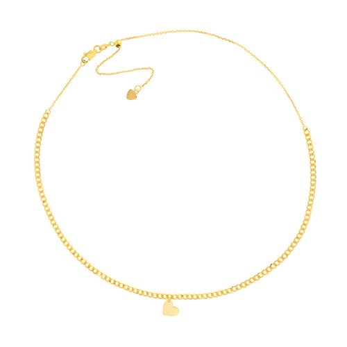 Heart Drop on Open Curb Chain 14kt Gold Choker