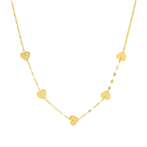 Five Heart Stations Gold Necklace