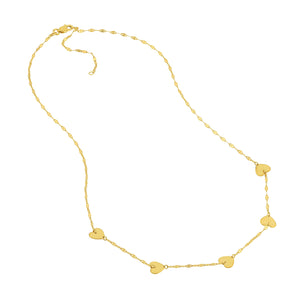 Five Heart Stations Gold Necklace