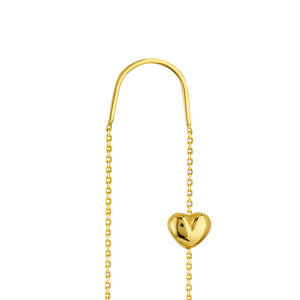 Triple-Puffed Heart Threader 14kt Gold Earrings