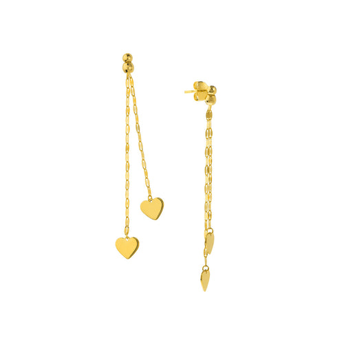 Double the Love Dangle Heart Gold Earrings