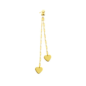 Double the Love Dangle Heart Gold Earrings