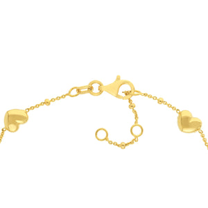 Puffed Heart Stations Bracelet with Saturn 14kt Gold Chain