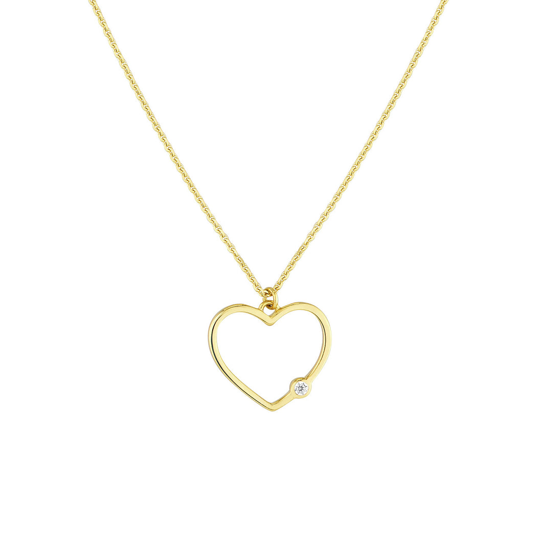 Open Heart Diamond Bezel 14kt Gold Necklace