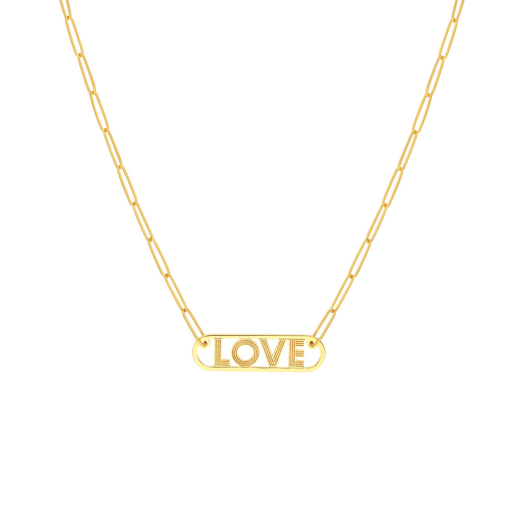 Love Paper Clip 14kt Gold Necklace