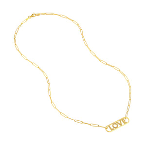 Love Paper Clip 14kt Gold Necklace