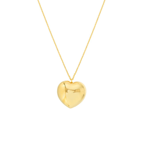 Large Puff Heart 14kt Gold Necklace