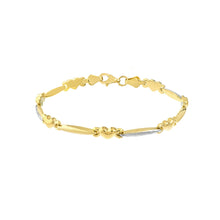 Load image into Gallery viewer, Two-Tone Heart and Bar Stampato 14kt Gold Bracelet