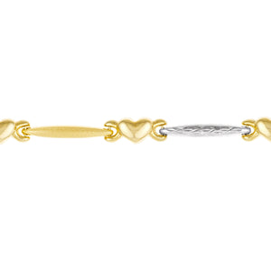 Two-Tone Heart and Bar Stampato 14kt Gold Bracelet