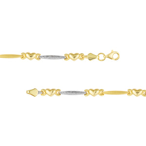 Two-Tone Heart and Bar Stampato 14kt Gold Bracelet