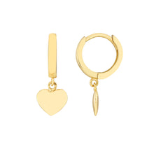 Load image into Gallery viewer, Heart Drop Mini Huggie Hoop 14kt Gold Earrings