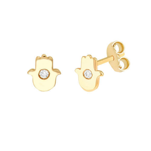 3pts Diamond Hamsa Earrings 14kt Gold